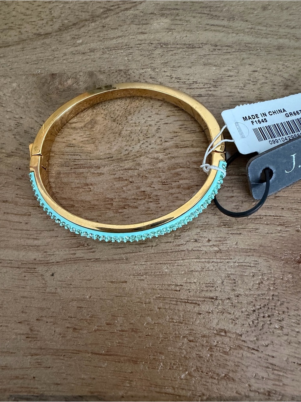 J. Crew Gold Bangle with Mint Crystal Row - Picture 3 of 4
